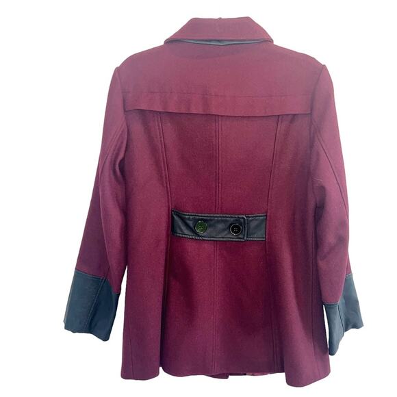 Nicole Miller Wool Peacoat Maroon Leather Trims L - Picture 3 of 8